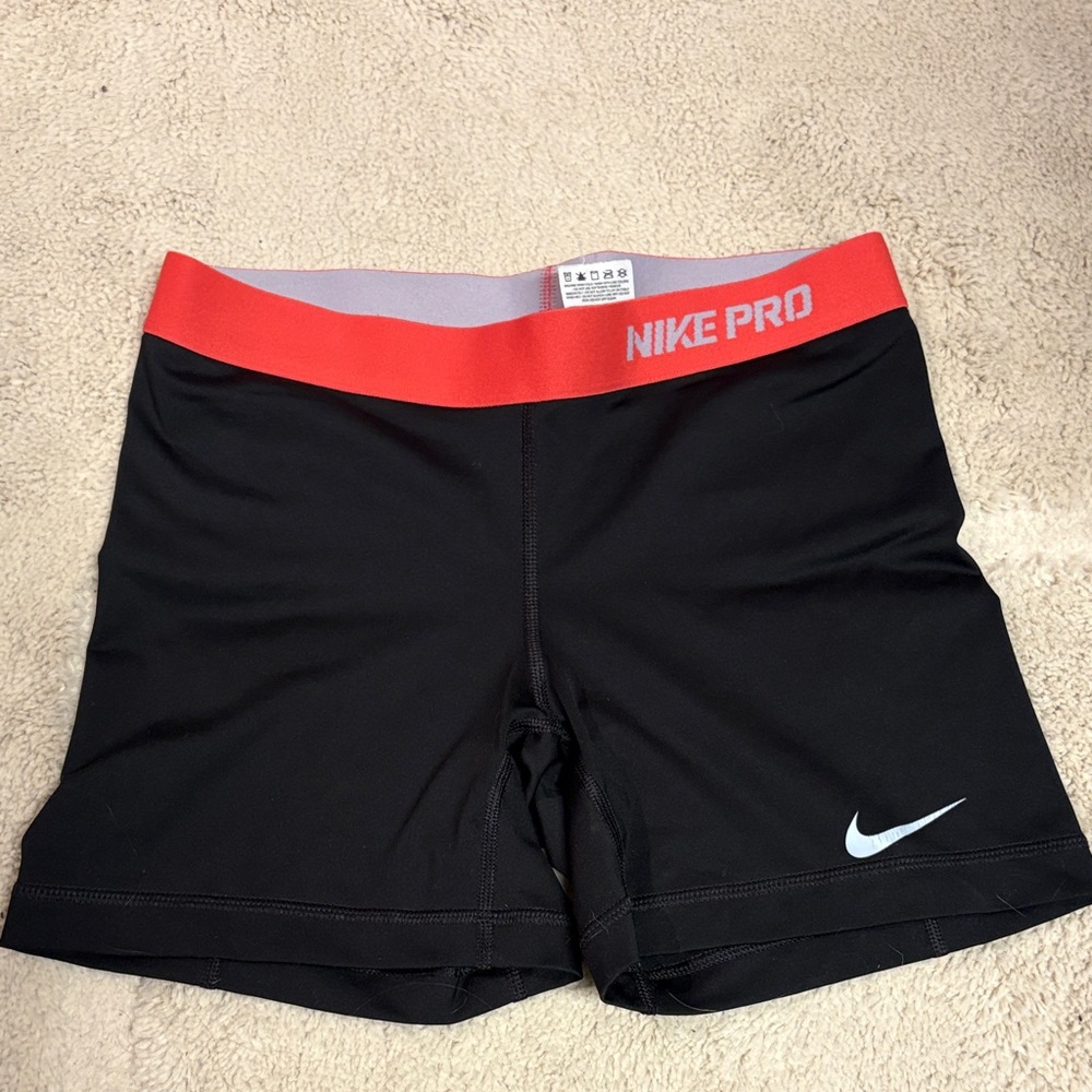 Nike Black Compression Shorts with Red Waistband